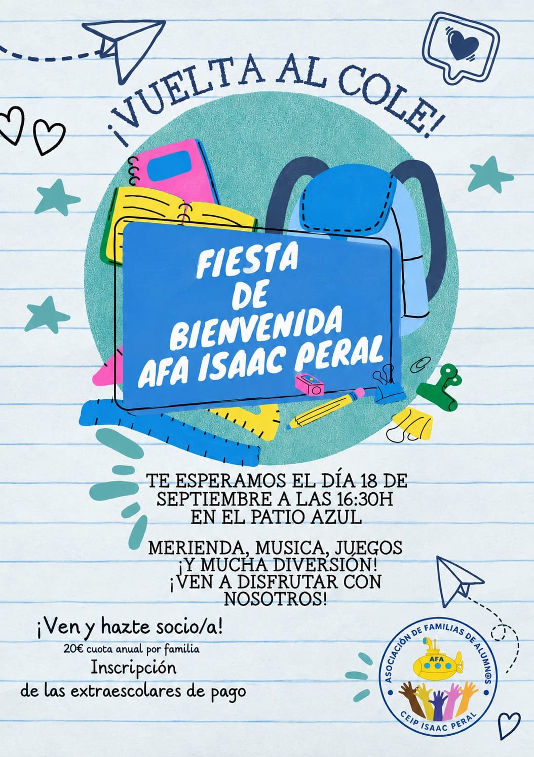 Cartel Fiesta de Bienvenida AFA Isaac Peral